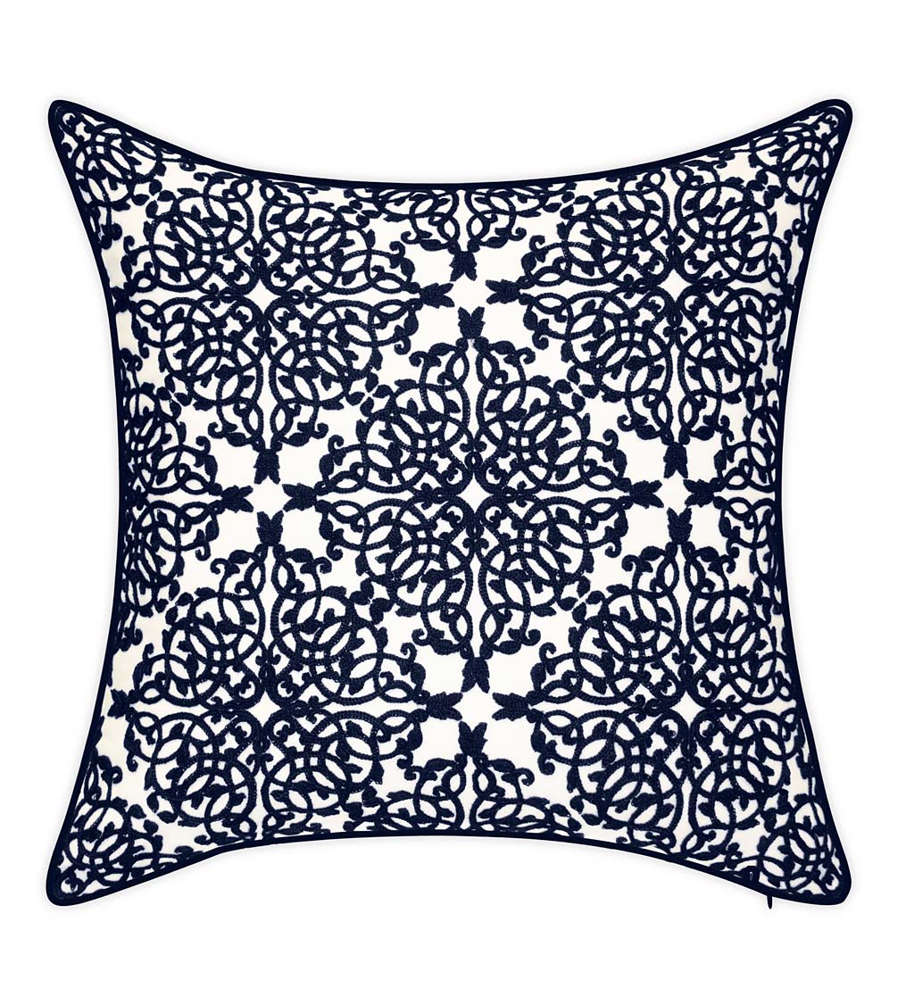 Indoor/Outdoor Embroidered Lacework Throw Pillow swatch image