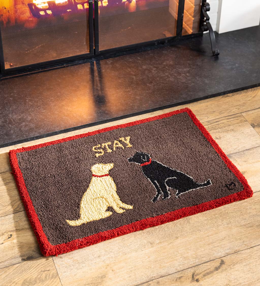 Hand-Hooked Wool Dogs Stay Accent Rug