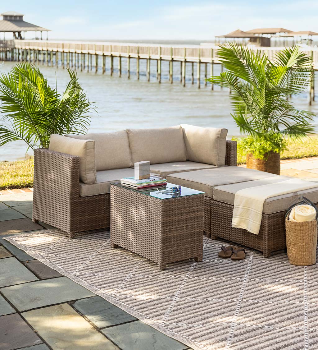 Convertible Outdoor Wicker Lounger Seating Set with Cushions