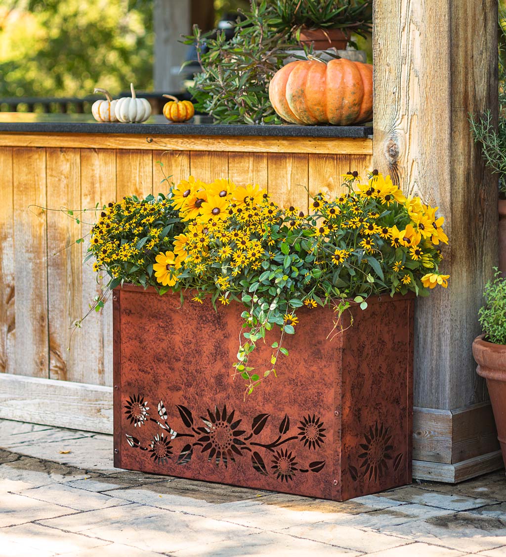 Raised Metal Planter with Laser-Cut Sunflowers