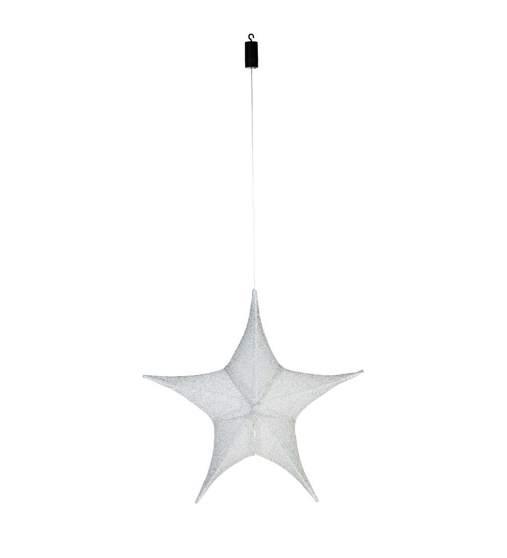 Lighted Hanging Fabric Star, Large Silver