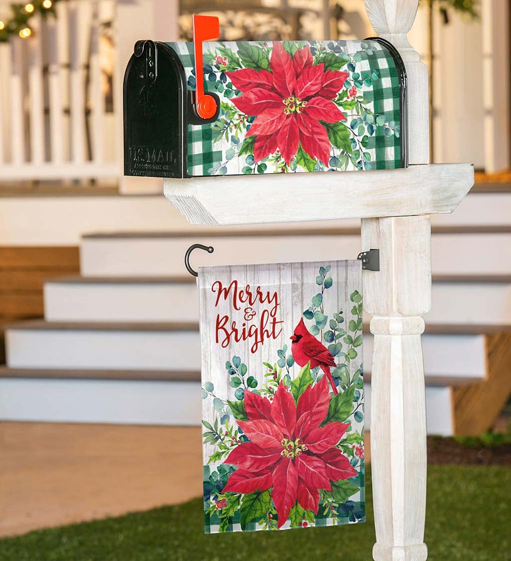 Merry and Bright Poinsettia Magnetic Mailbox Cover