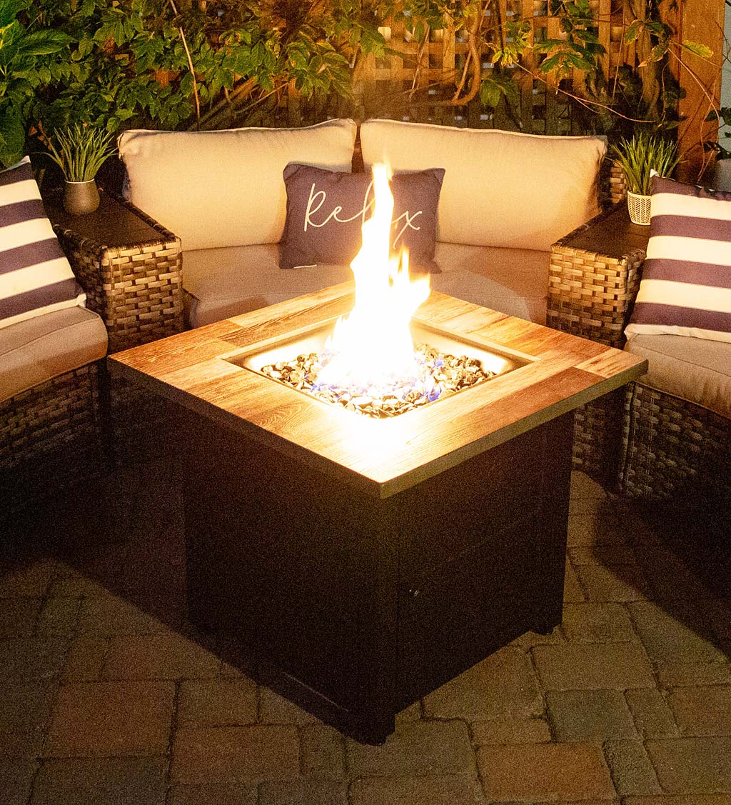 Beldon Outdoor LP Gas Fire Pit with Printed Resin Mantel, 30"