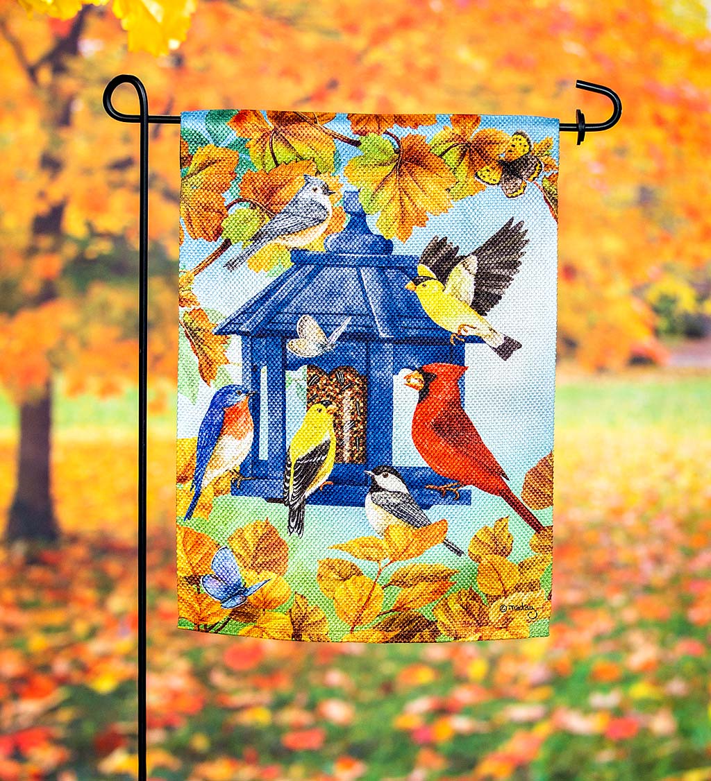 Fall Bird Feeder Suede Garden Flag