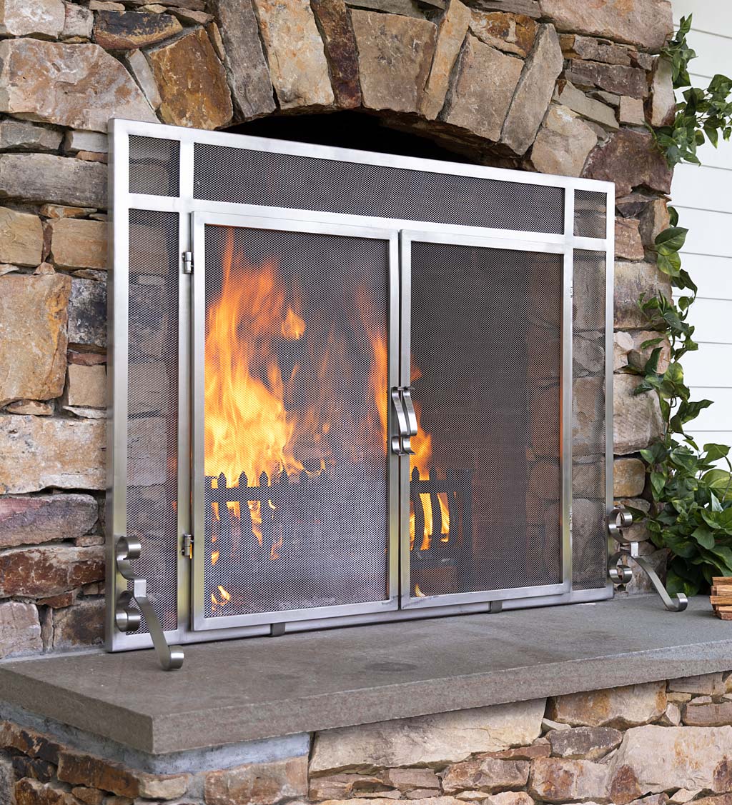 Indoor/Outdoor Stainless Steel Two-Door Fireplace Screen