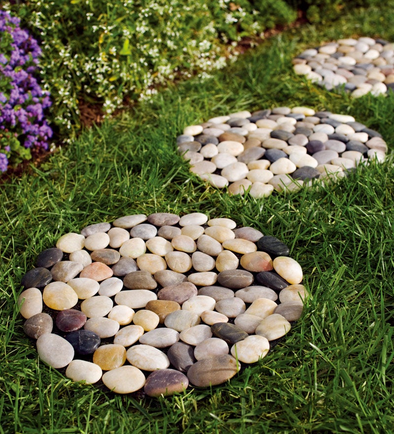 Natural River Rock Stepping Stones with Flexible PVC Backing, Set of 3