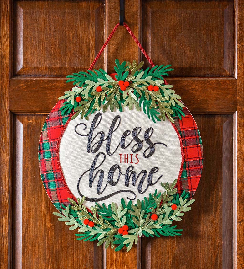 Bless This Home Red and Green Plaid 3D Door Décor