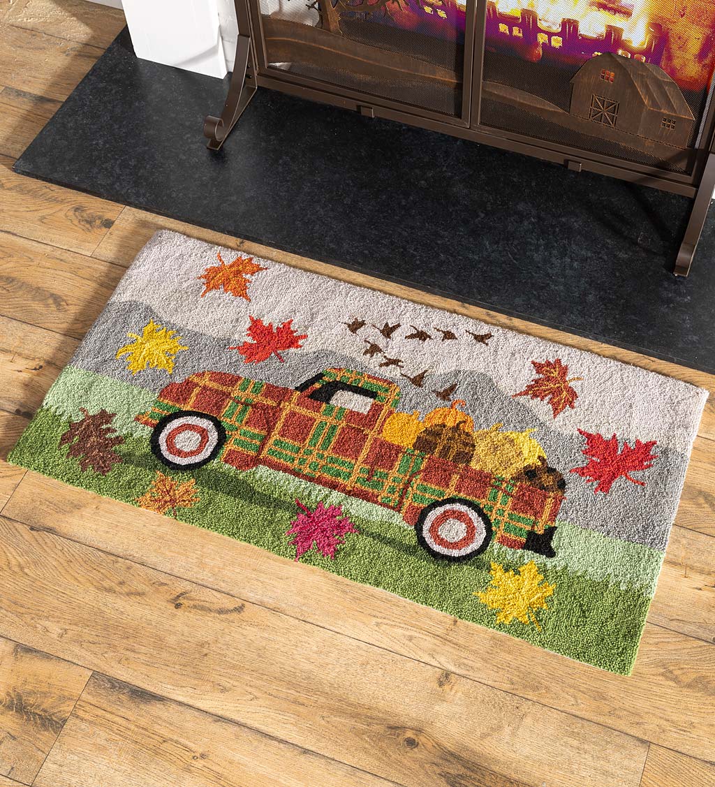 Autumn Pickup Truck Hooked Wool Accent And Hearth Rug