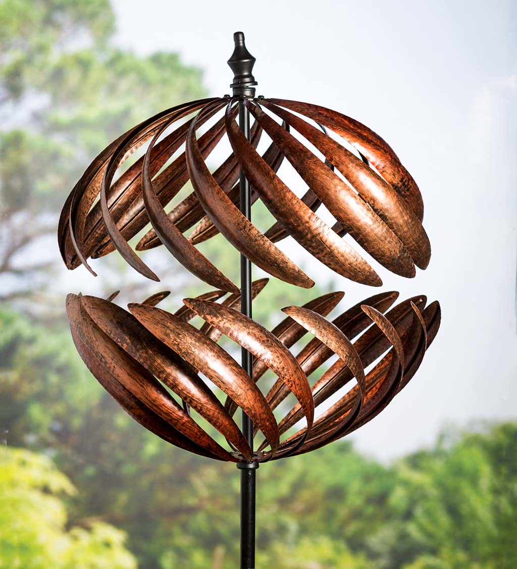 6' LARGE Copper Flower Kinetic Metal Wind Spinner Outdoor Garden Yard Art Decor 