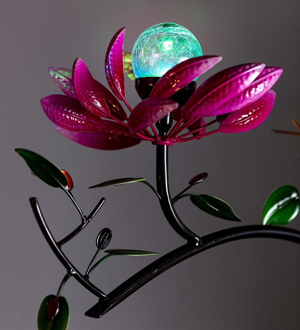 Triple Flower Spinner with Color-Changing Solar Crackle Glass Orbs