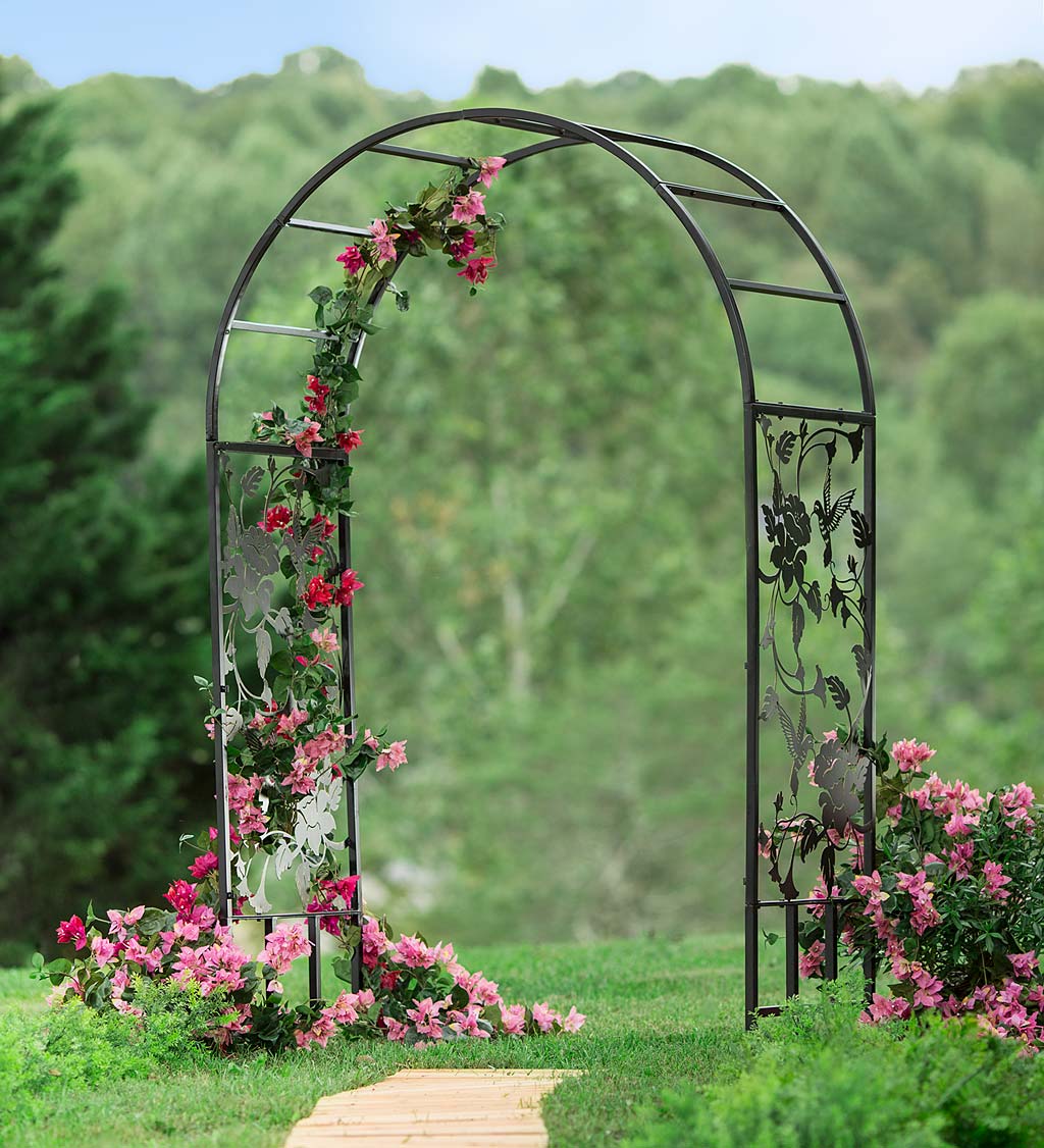 Outdoor Brushed Bronze Metal Garden Arbor Traditional Yard Landscaping Lawn Arch 
