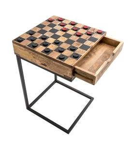 Checkerboard Pull-Up Side Table with Game Pieces