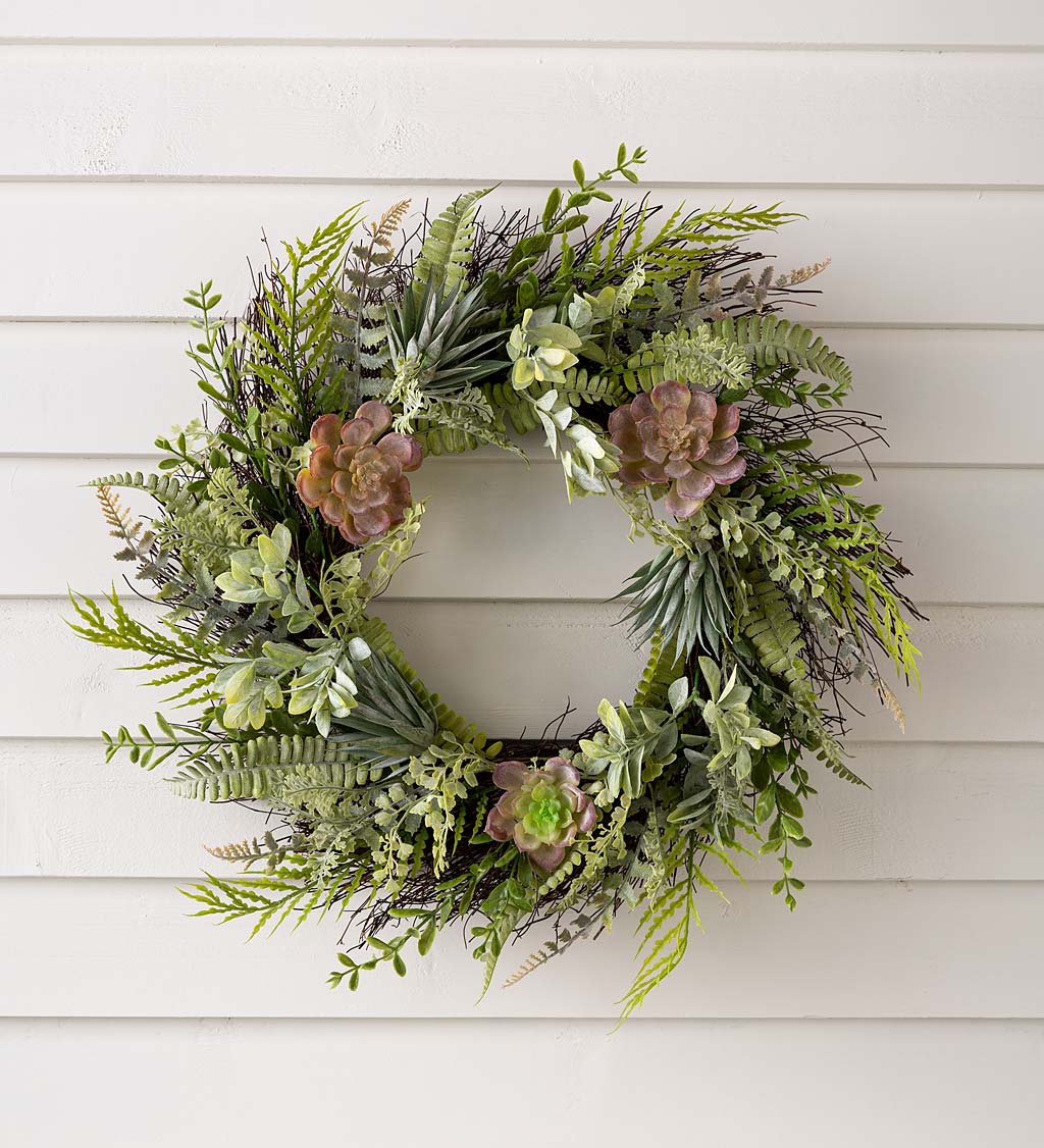 Faux Succulent and Fern Wreath