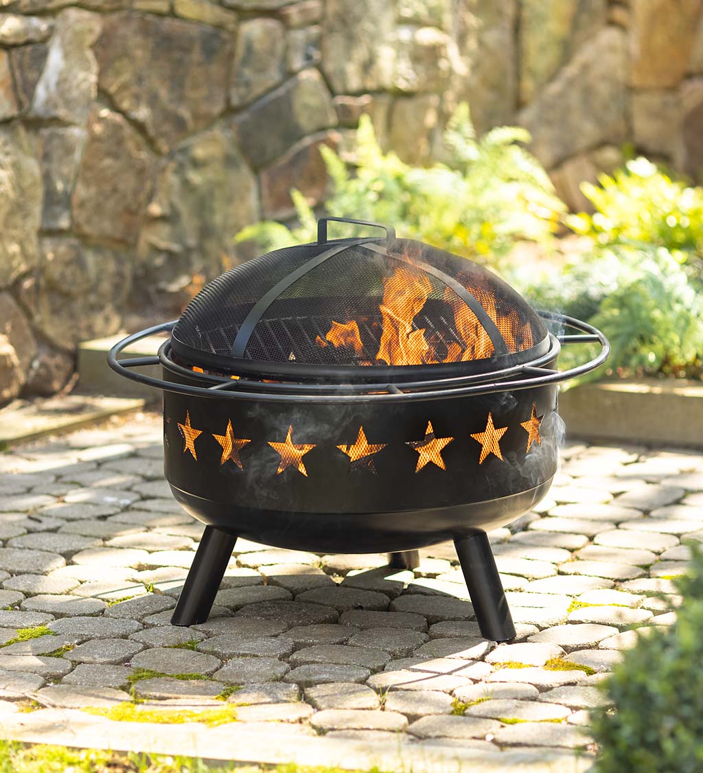 Stars Wood Burning Fire Pit With Cutout, Fire Pit Wood Charcoal Burning