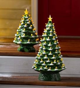 Indoor/Outdoor Battery-Operated Lighted Ceramic Snowy Christmas Tree