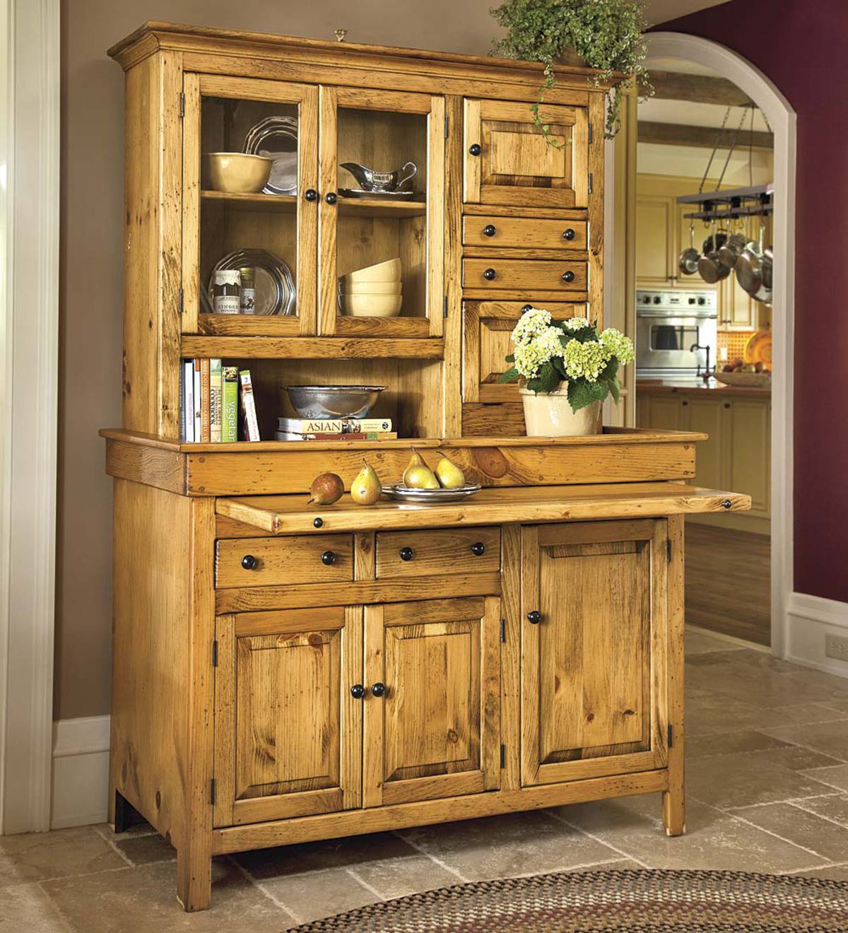 Large Stained Finish Conestoga Cupboard Honey Pine Plowhearth