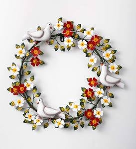 Handmade Doves and Flowers Metal Wreath