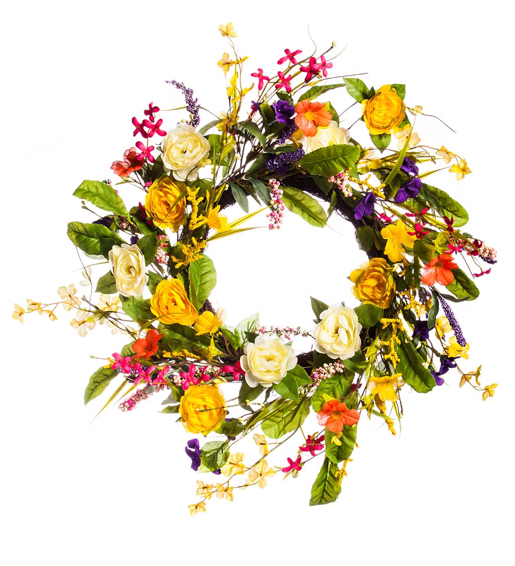 Artistic Blooming Floral Watercolor Wreath | Plow & Hearth