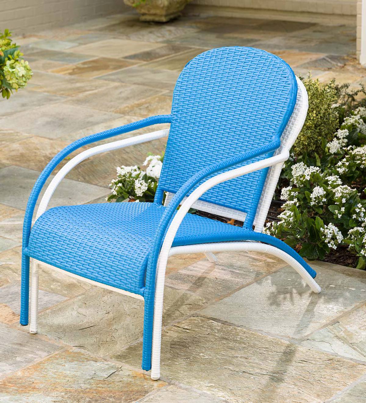 Stackable Outdoor Wicker Lounge Chair - Blue | PlowHearth