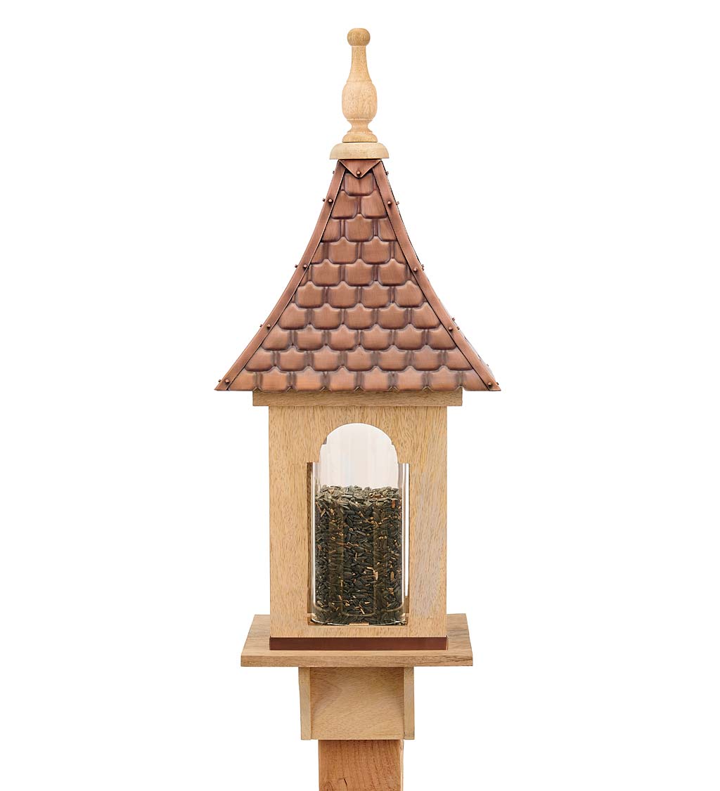 Hand-Hammered Copper and Unstained Hardwood Villa-Style Bird Feeder