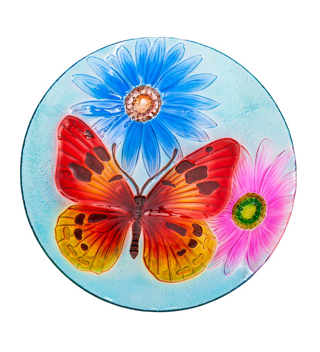 Hand-Painted and Embossed Butterfly and Flowers Bird Bath | Plow & Hearth