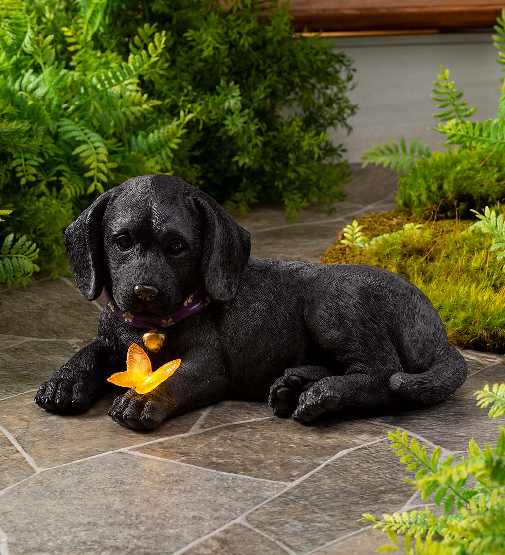 Labrador Retriever Puppy Statue With Solar Butterfly