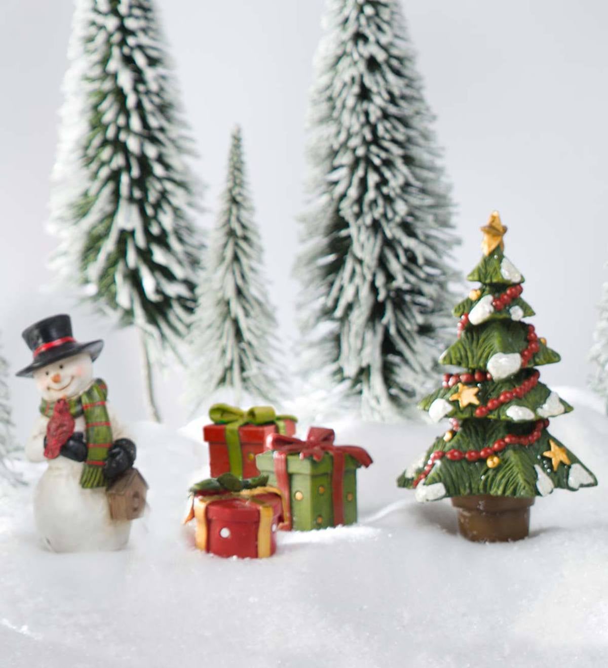 Miniature Fairy Garden Holiday Snowman, Tree & Presents, Set of 5 ...