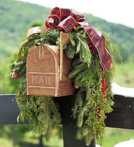 Holiday Woodland Evergreens Mailbox Swag With Bow