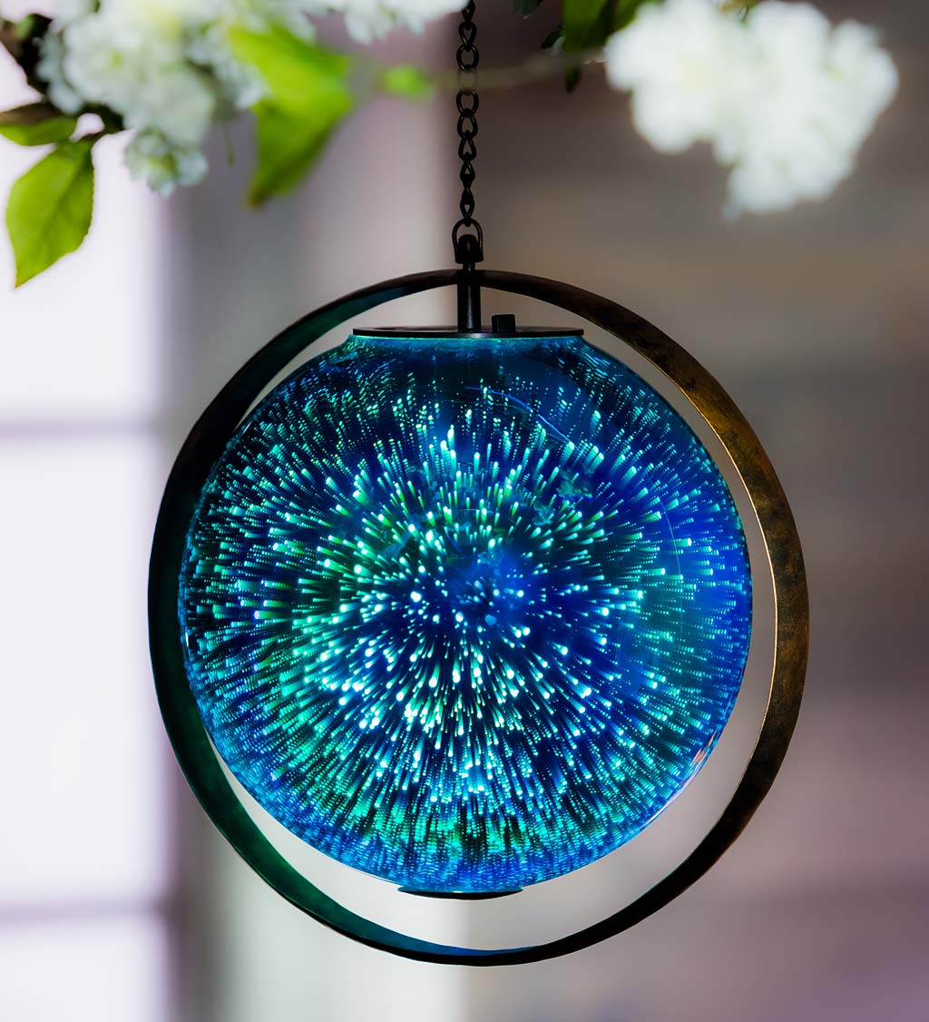 Stargazing Solar Hanging Blue Glass Orb and Hoop