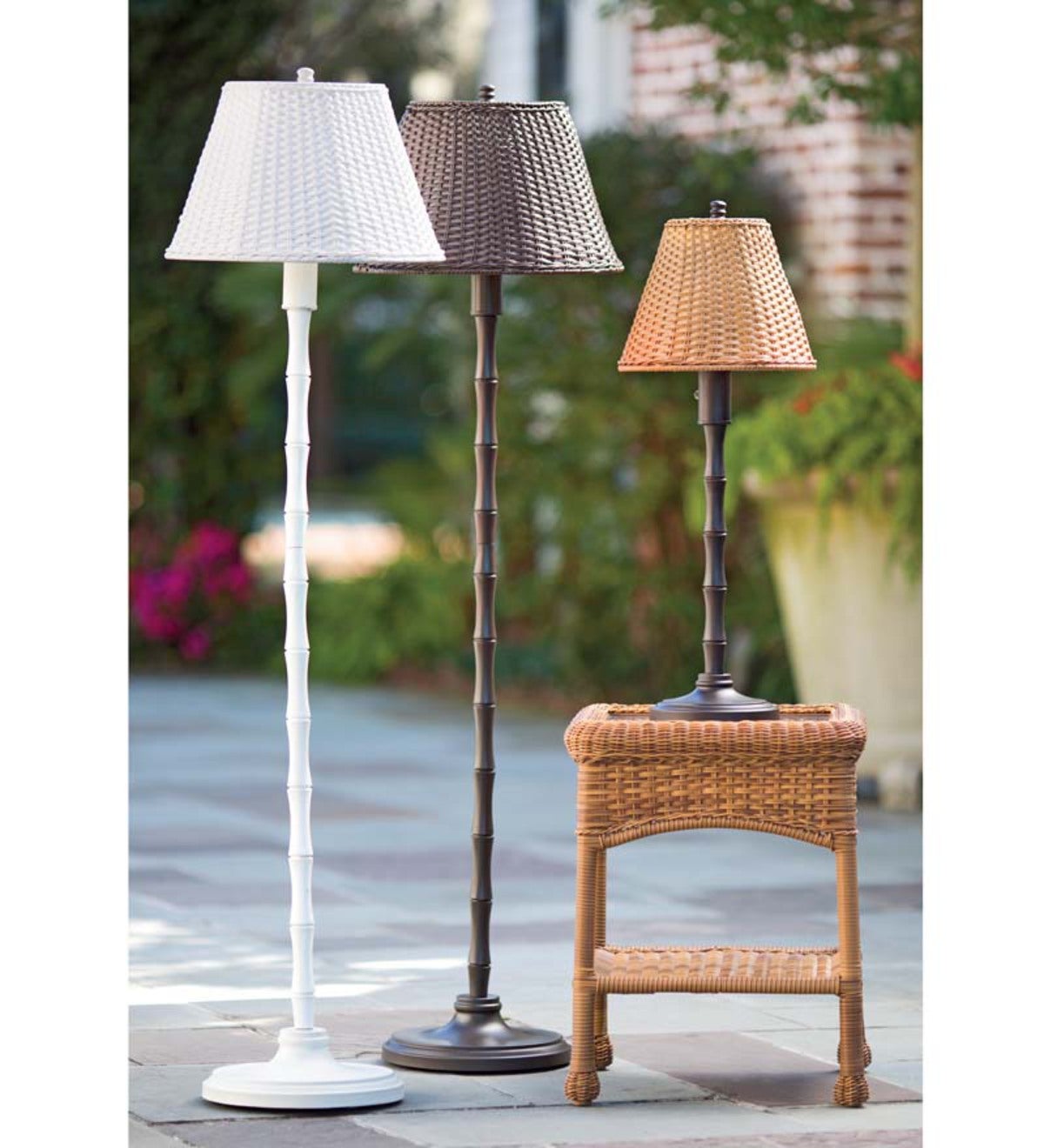 All-Weather Outdoor Rattan Wicker Floor Lamp - Brown | Plow & Hearth