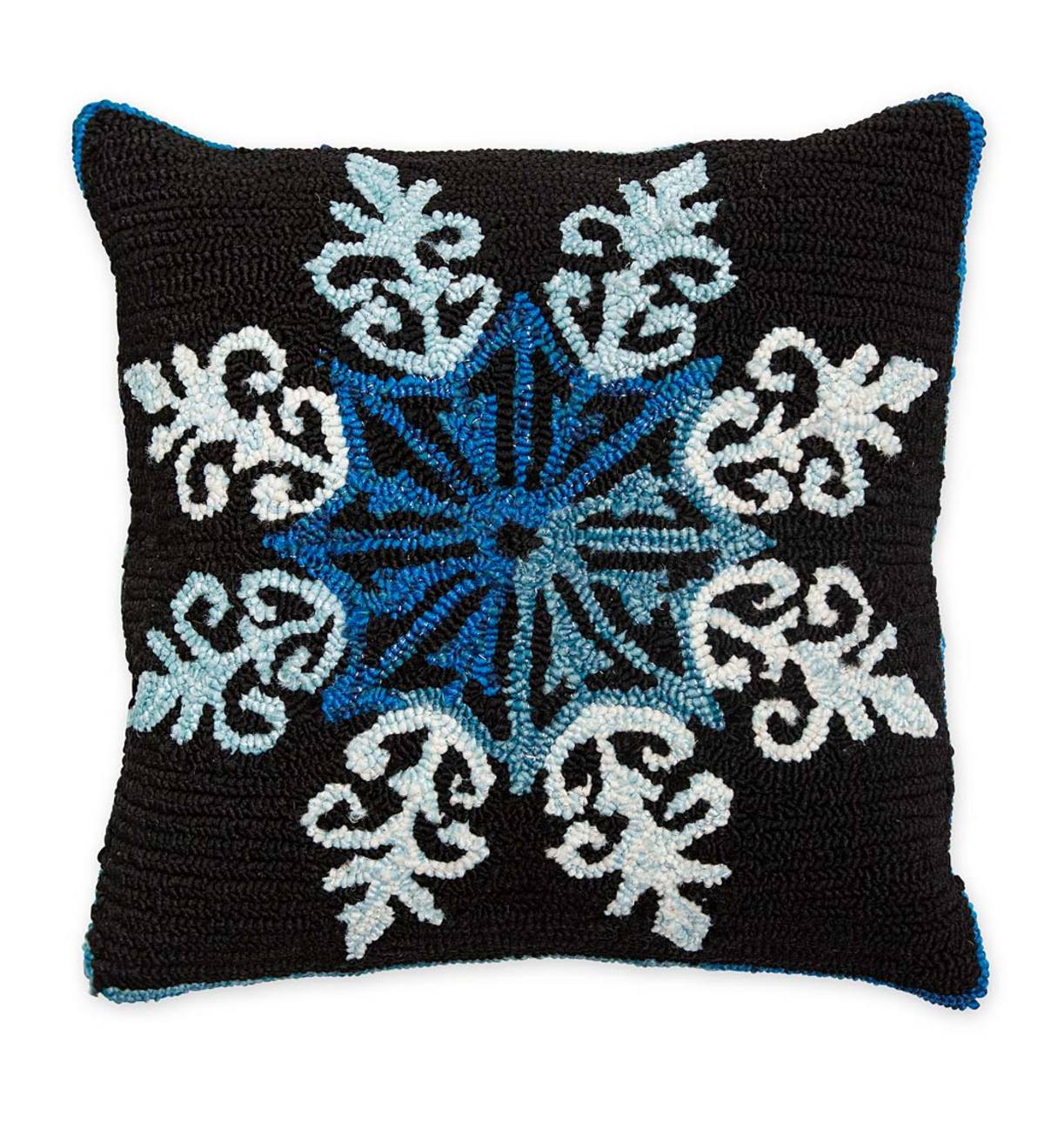 Indoor/Outdoor Hooked Shimmering Snowflake Throw Pillow
