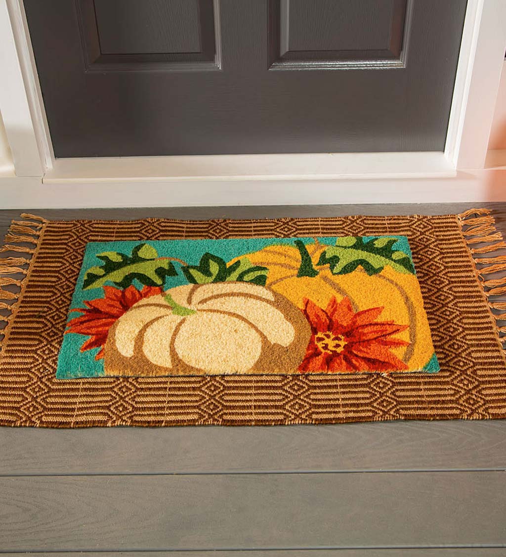 Autumn Pumpkins and Dahlias Coir Fiber Mat | Plow & Hearth