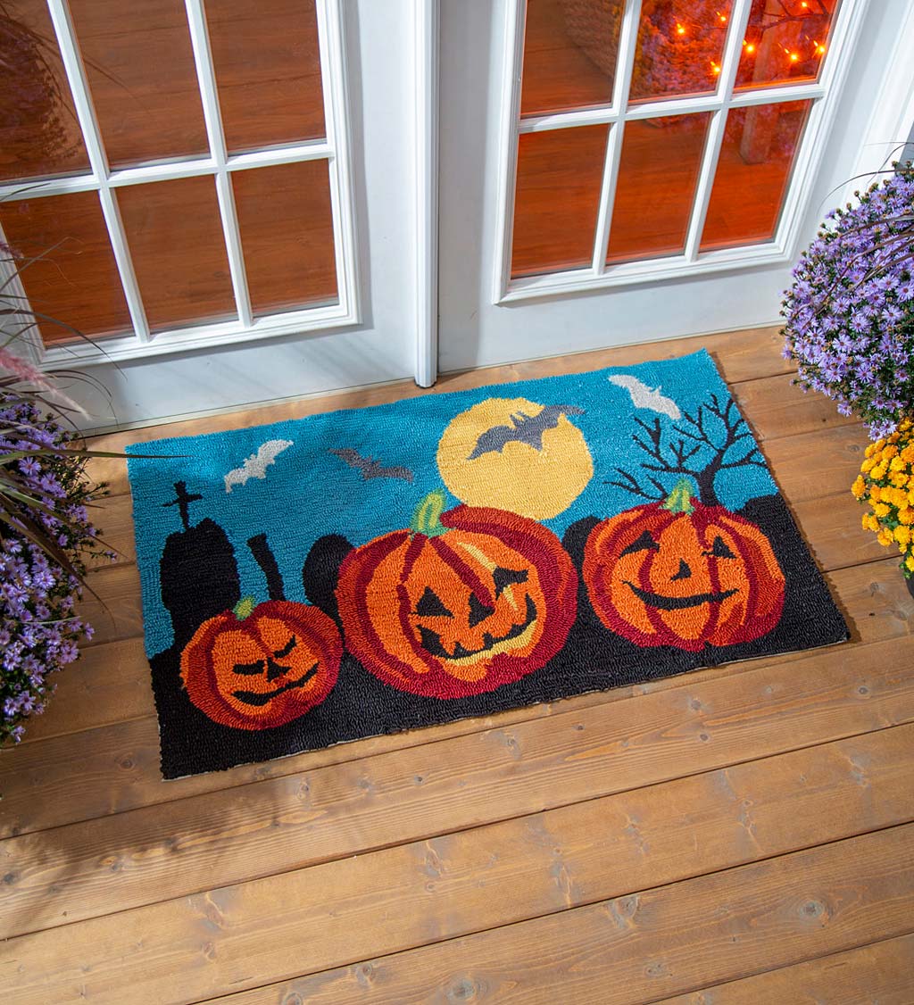 Halloween Jack O Lantern Trio shaped coir mat