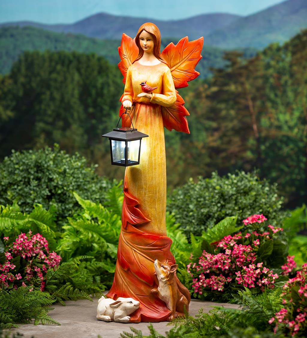 Solar Fall Foliage Angel and Friends Garden Statue
