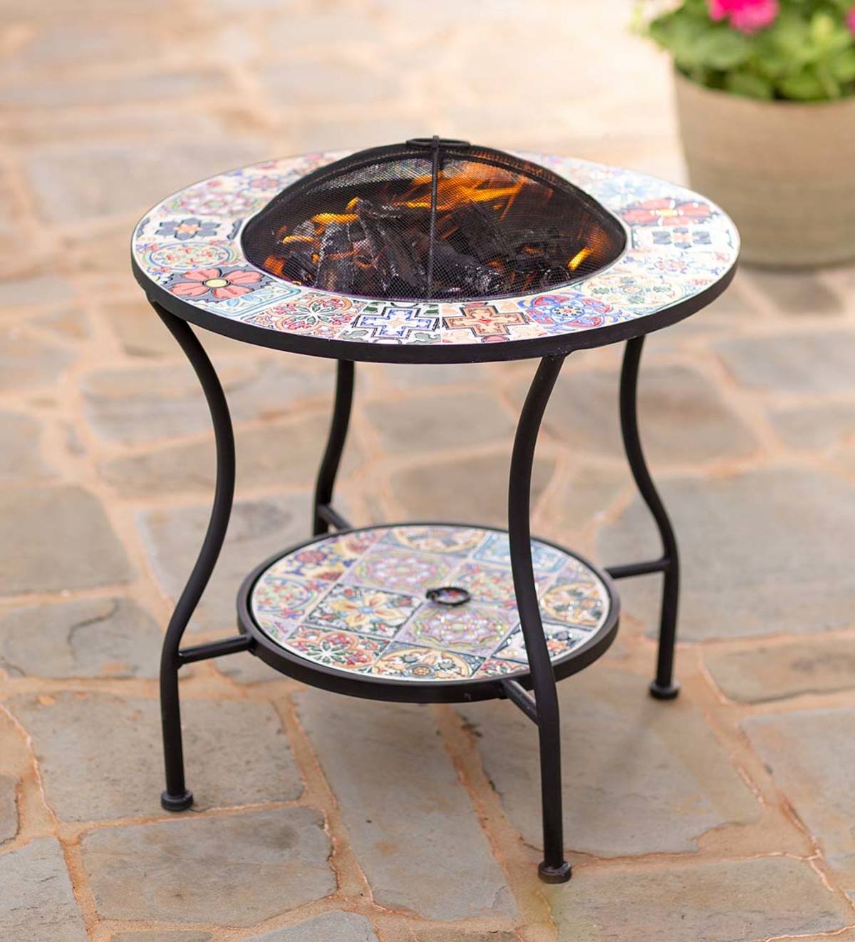 Mosaic Tile Convertible Fire Pit/Side Table | PlowHearth