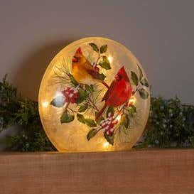 Winter Cardinals Frosted Glass Accent Light
