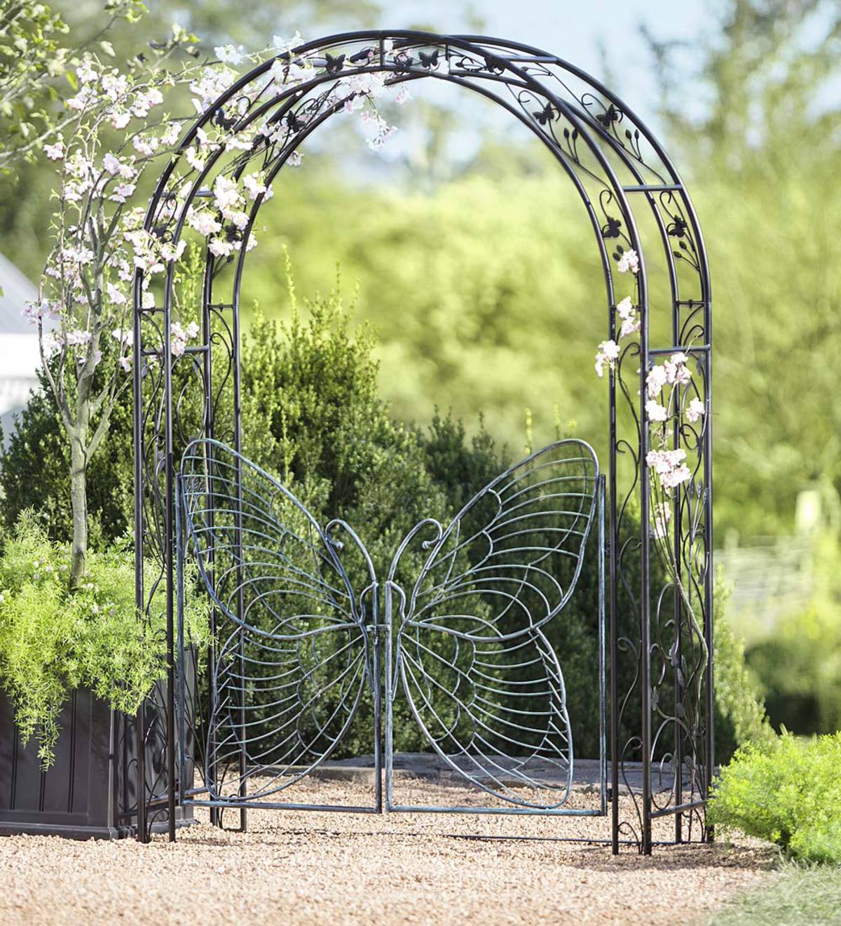 Metal Garden Arbor With Erfly Gate, Metal Garden Arbour With Gate
