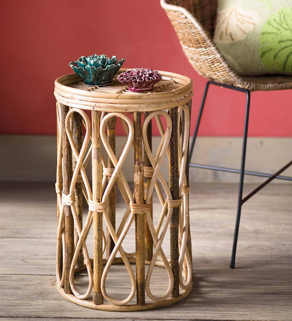 Open Rattan Drum Side Table