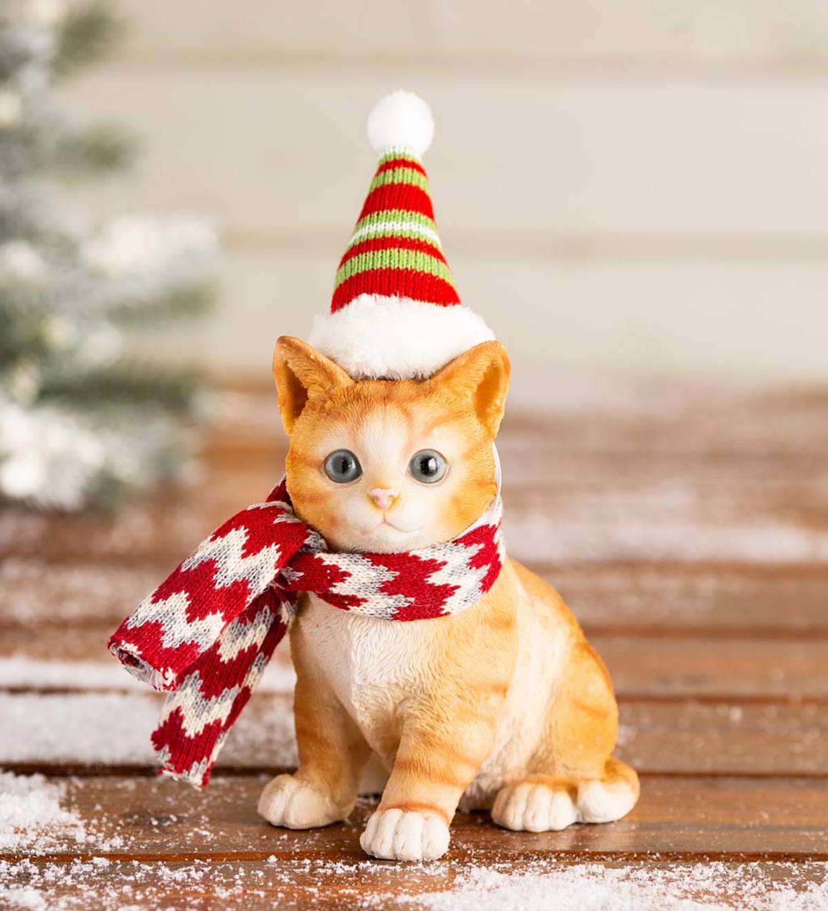 Holiday Kitten Statue with Hat and Scarf