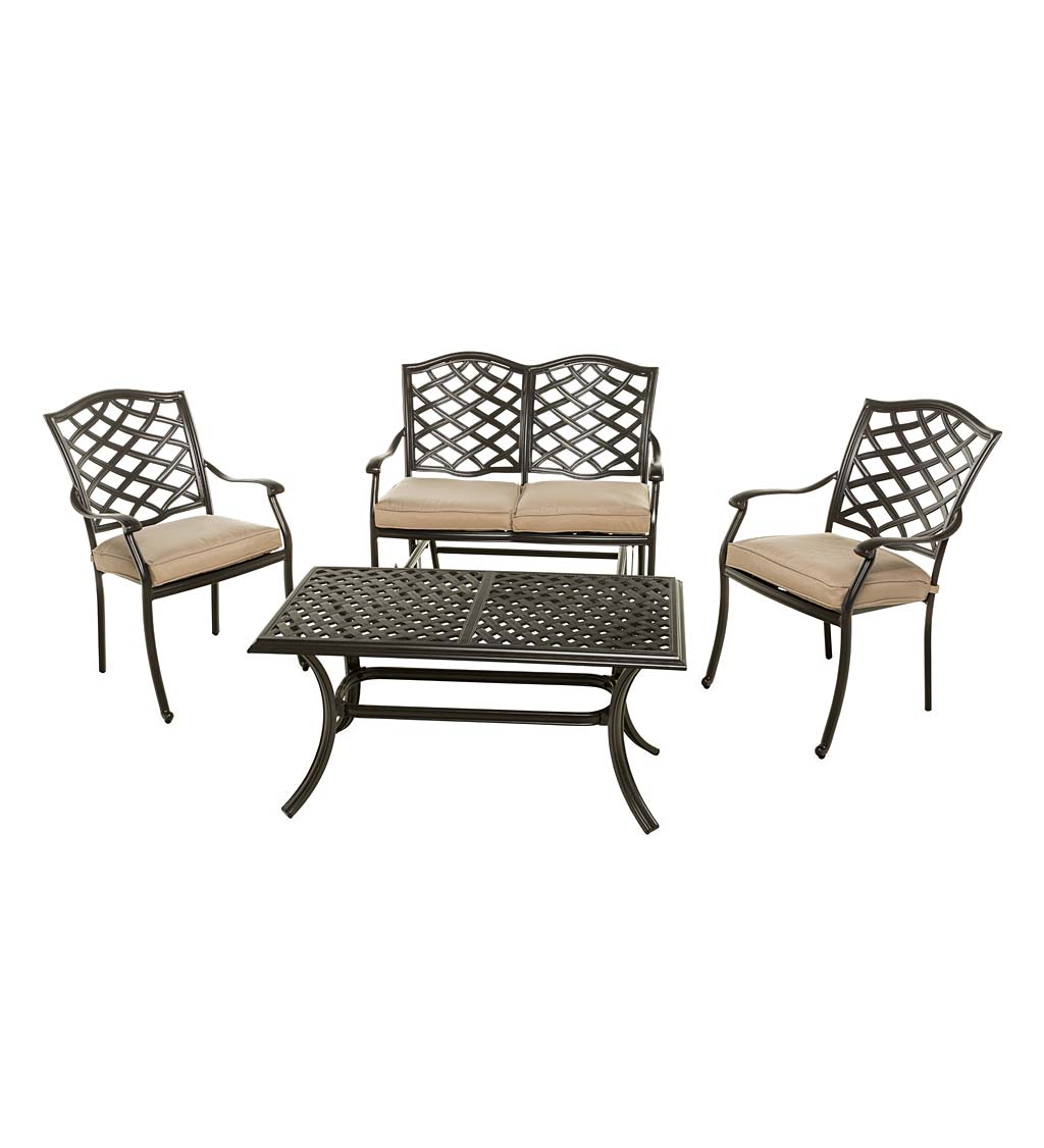 Park Grove Cast Aluminum Outdoor 4-Piece Seating Set with Cushions