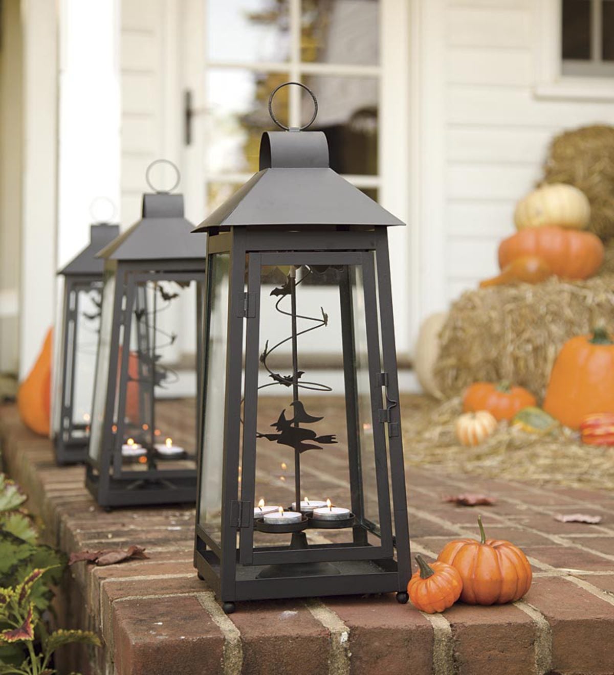 Witch And Bat Twirling Halloween Lantern | Plow & Hearth