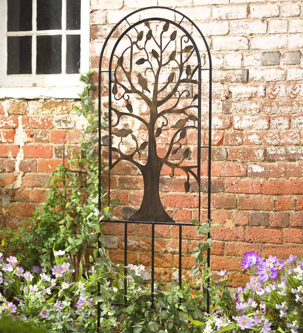Metal Arched Garden Trellis With Tree, Iron Garden Trellis Arch