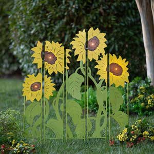 Sunflower Garden Lighted Landscape Panel Stakes, Set of 5