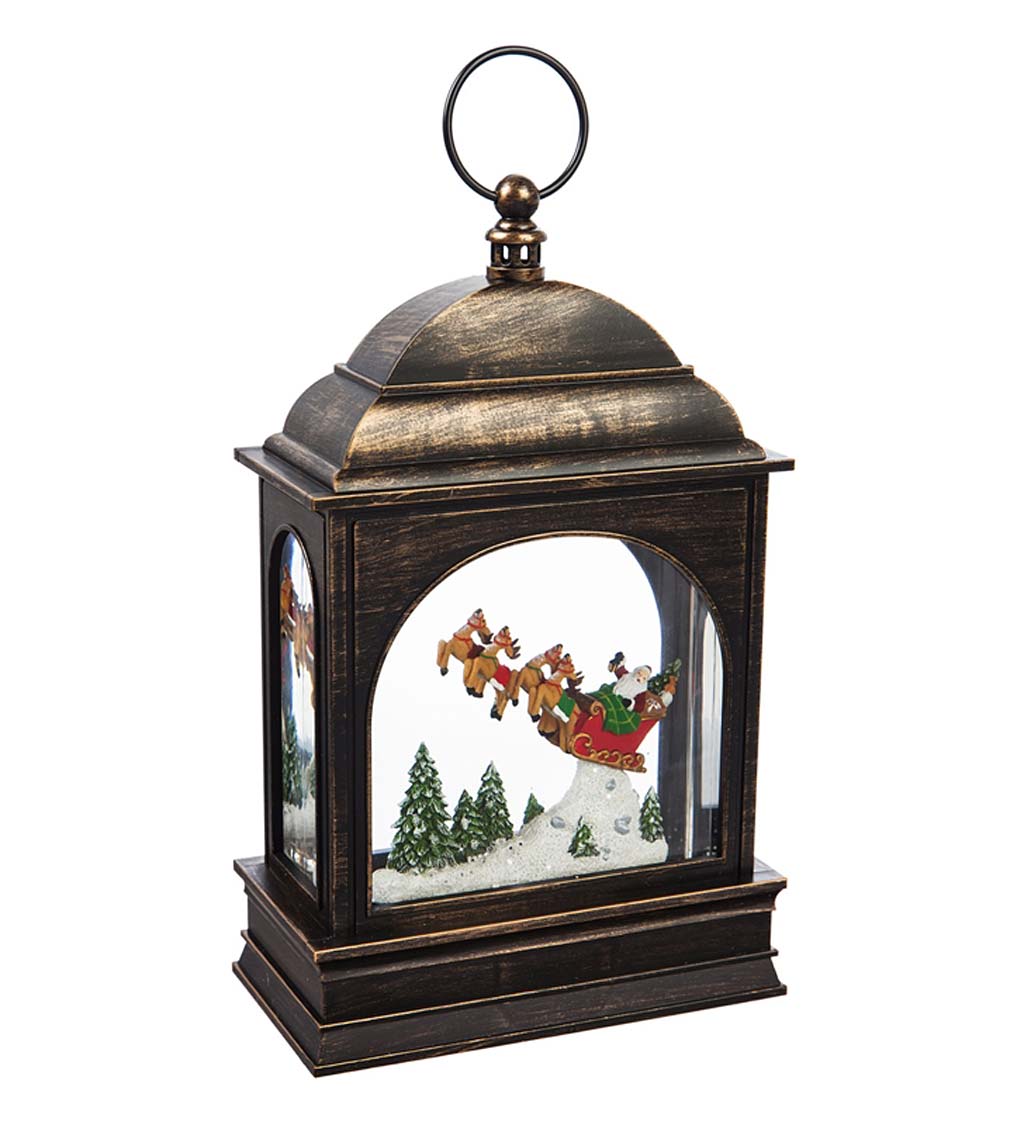 Santa and Sleigh LED Lantern with Spinning Action Table Décor