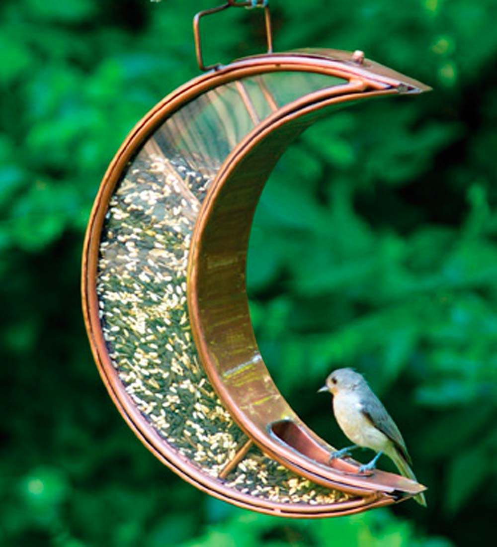Copper and Plexiglass Crescent Moon Hanging Bird Feeder