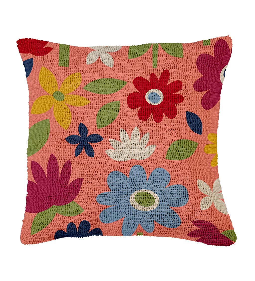 Indoor/Outdoor Hooked Floral Throw Pillow
