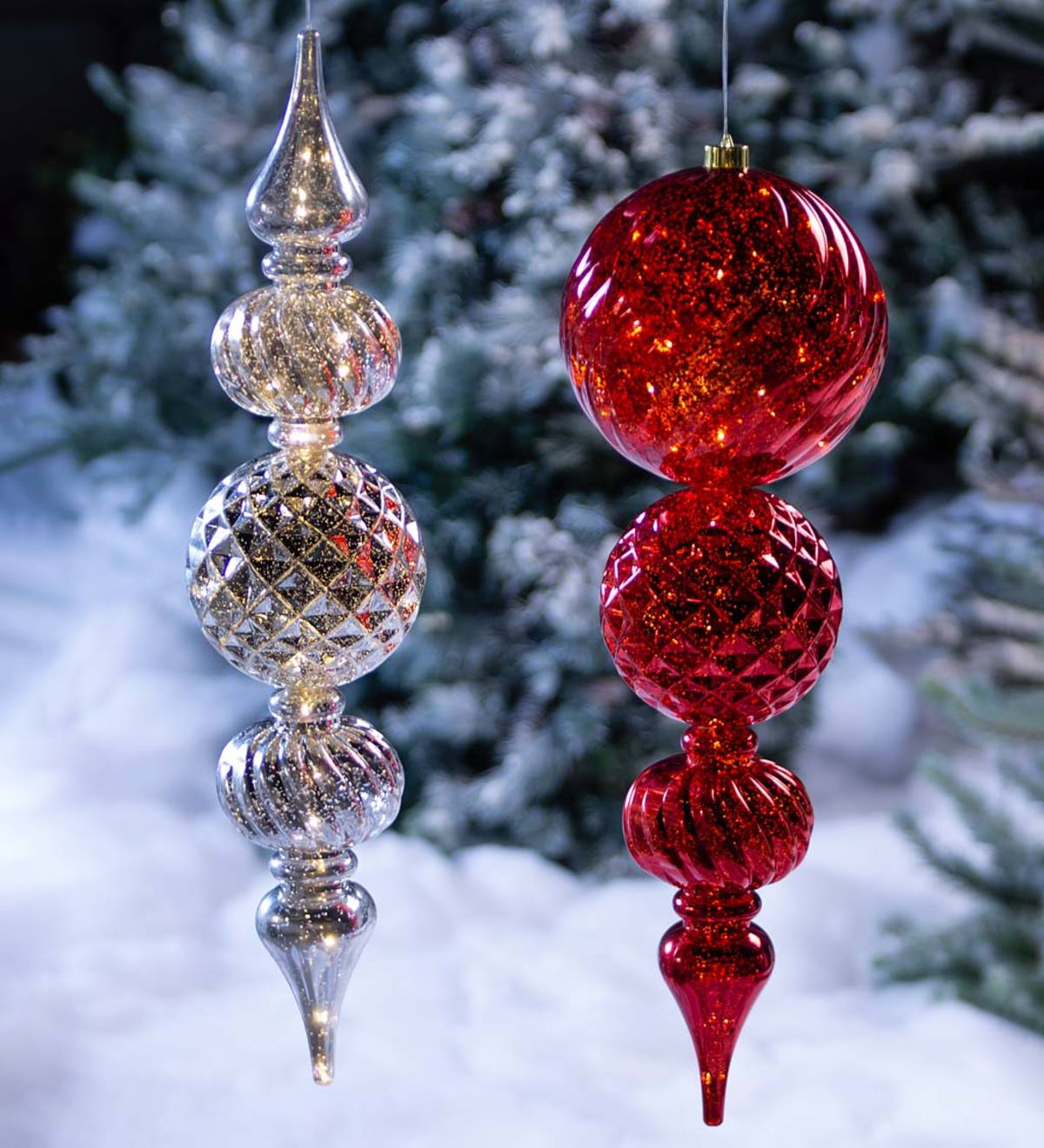 Indoor/Outdoor Shatterproof Holiday Lighted Large Finial Hanging Ornament
