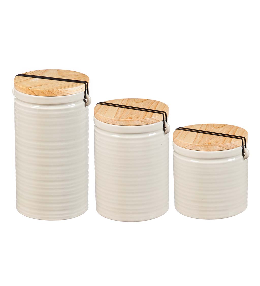 Ceramic Canisters with Bamboo Lids, Set of 3 | PlowHearth