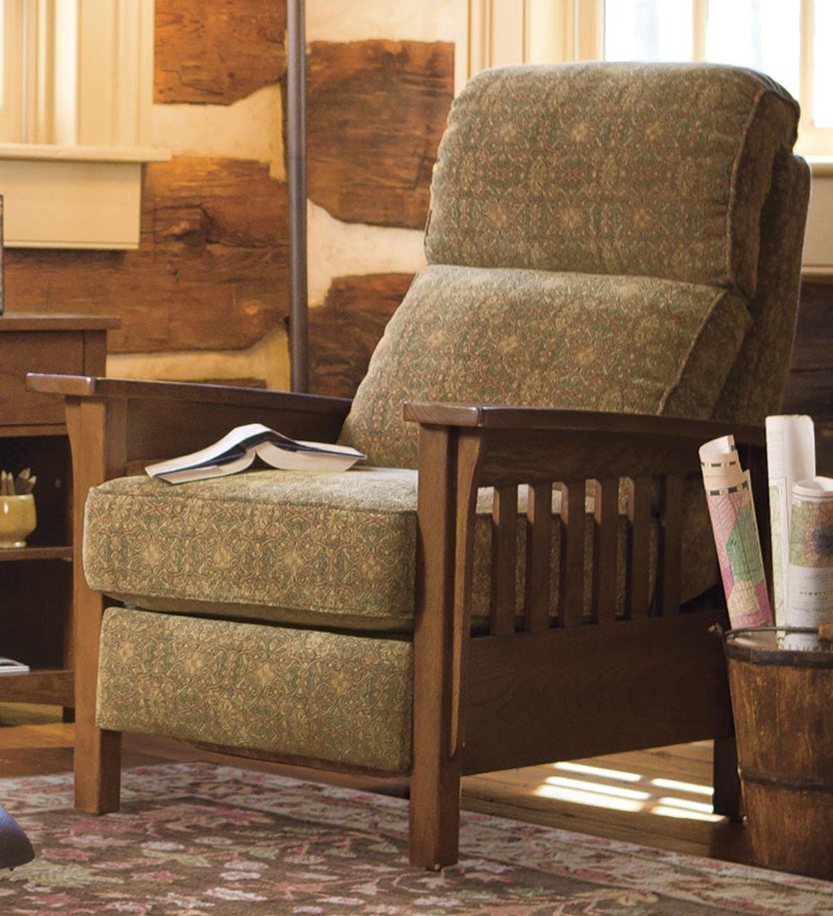 Upholstered Mission Recliner With Wood Frame PlowHearth