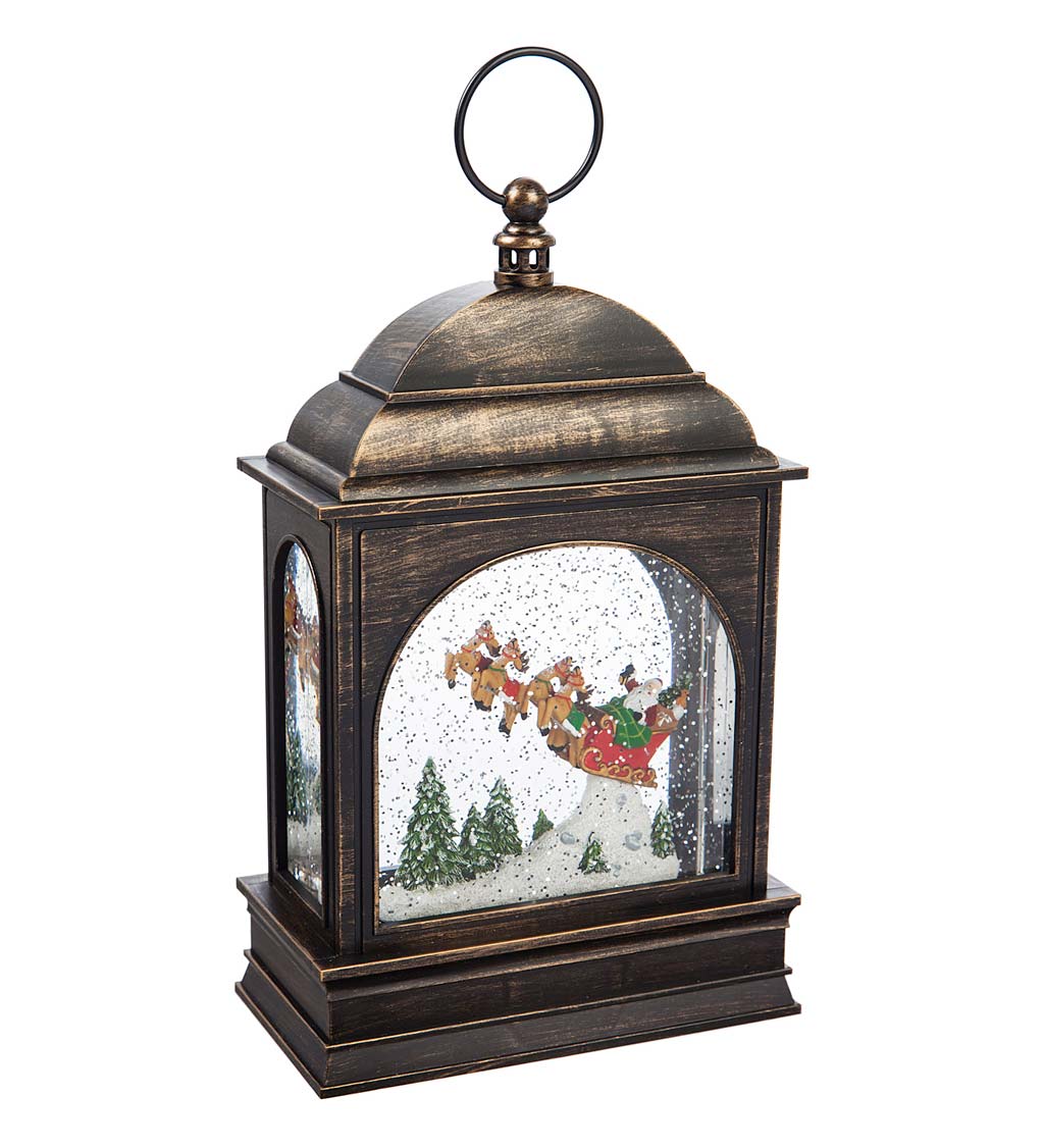 Santa and Sleigh LED Lantern with Spinning Action Table Décor